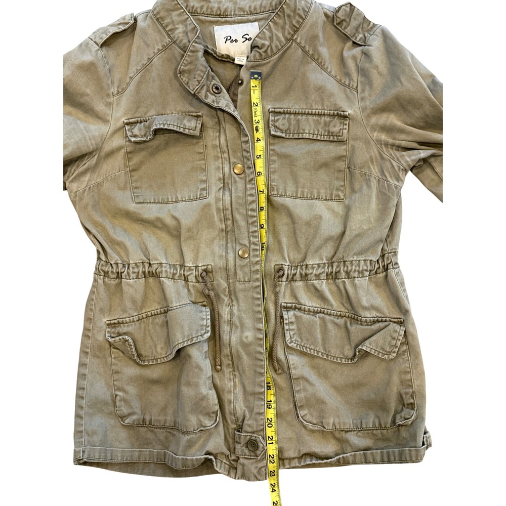 Per Se Womens Olive Green Utility Field Jacket Cinched Waist Size Large - Picture 4 of 7